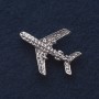 Brooch 'Airplane' 3x3 cm with rhinestones, gray metal