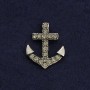 Brooch with butterfly clasp 'Anchor' 2 cm gray metal with rhinestones