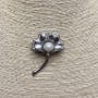 Brooch Bouquet silver-toned metal, Majorca pearls and crystals 45x32mm +