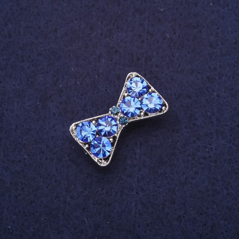Bow Brooch in Blue Crystals, 27x16 mm, Silver Metal