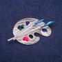 Brooch Enamel Palette, silver-toned metal 26x50mm