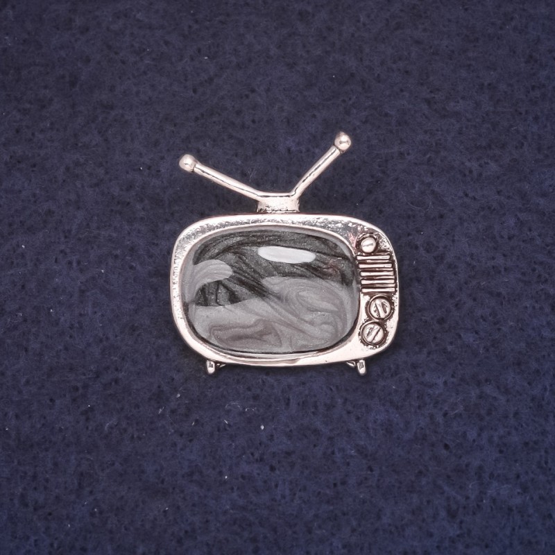 Television Brooch 25×28 mm, enamel, black color, silver-tone metal