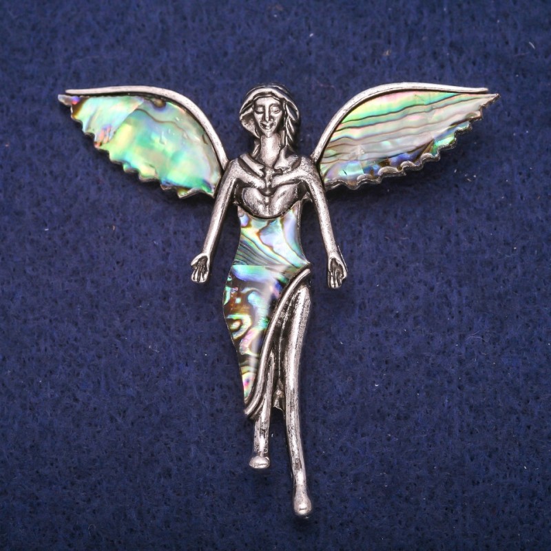 Brooch Angel with Halioitis Inlay, Silver-Colored Metal 59×60 mm