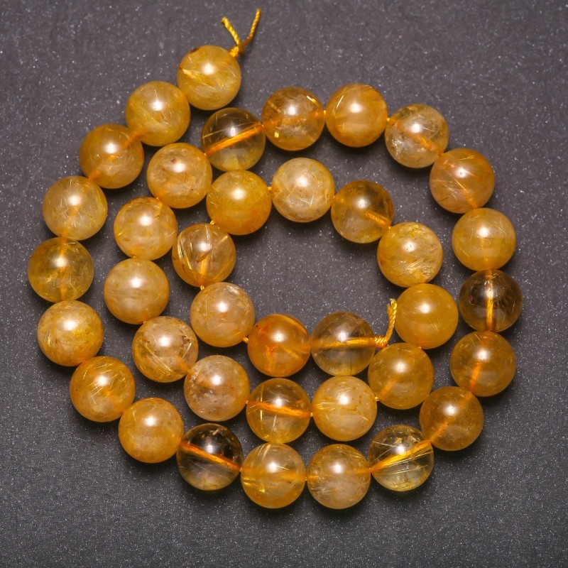 Rutile Quartz Beads, Natural Stone, Smooth Round Bead, 10 mm Diameter, 38 cm Length