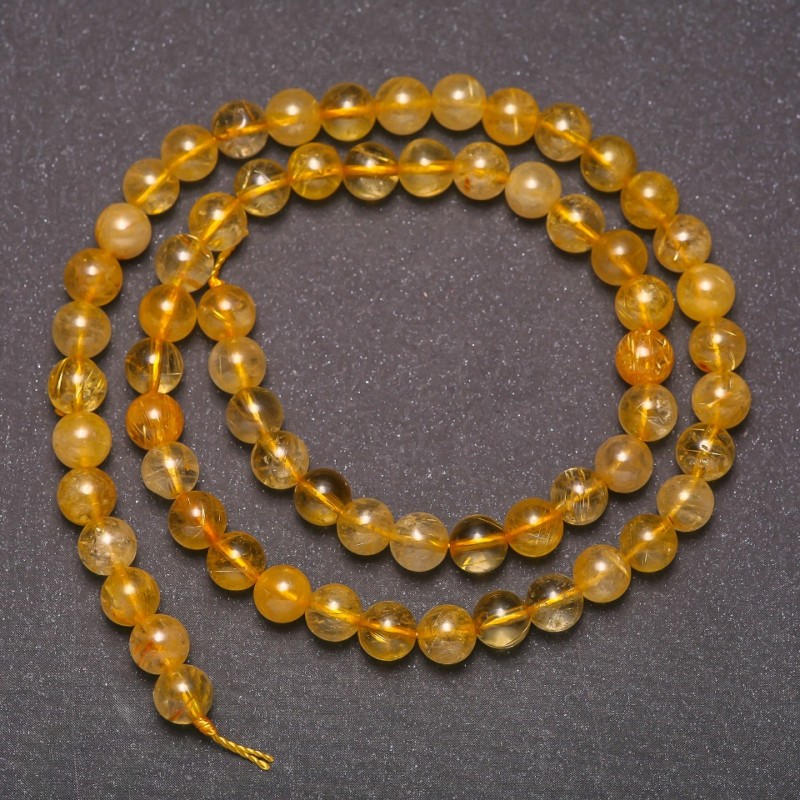 Rutile Quartz Beads, smooth round beads, diameter 6 (+/-) mm, length 38 cm