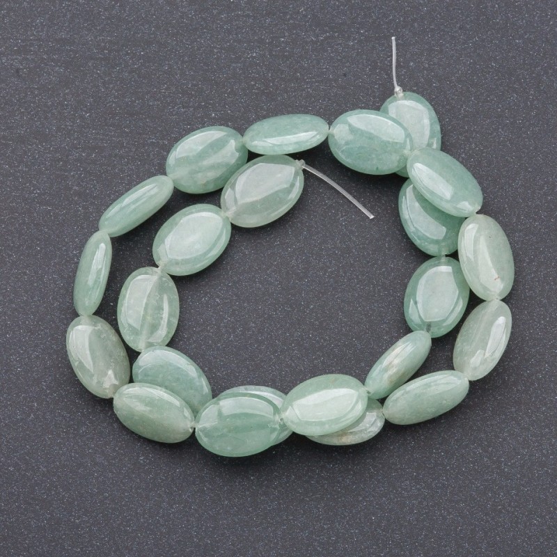 Natural Jade beads on thread, oval, 13×18 mm, 37 cm length