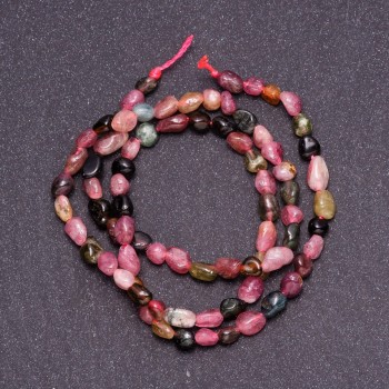 Natural stone tourmaline beads, faceted, 4x6 mm, 40 cm strand