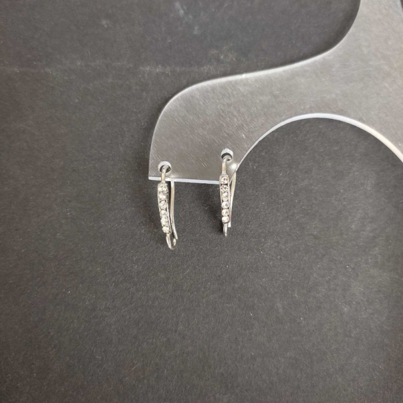 Earring posts with rhinestones 19×2 mm, silver-toned metal