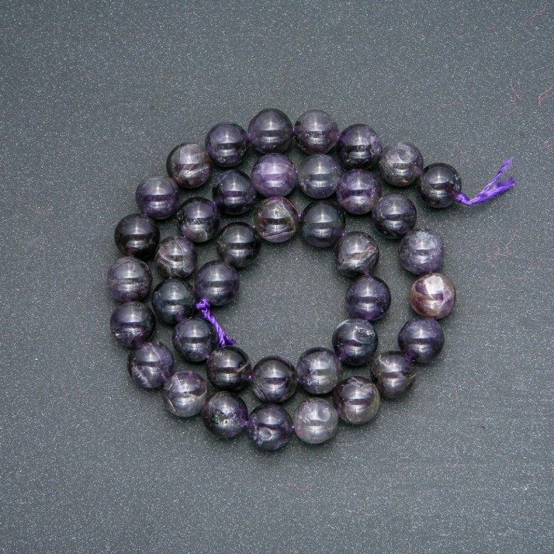 Beads on thread, natural amethyst, smooth round bead, 10mm diameter, 38cm length +