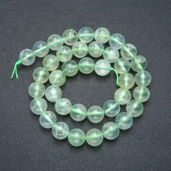Beads on thread, natural stone Prehnite, smooth spheres, 10 mm diameter +/-, length 39 cm +