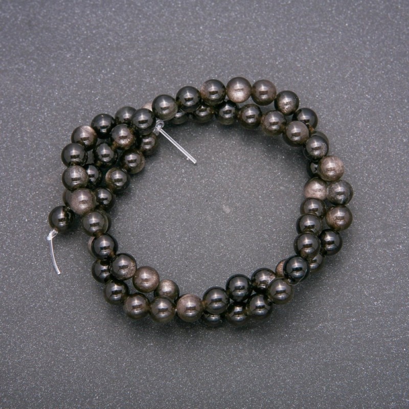 Natural stone beads Silver Obsidian Smooth round bead, 6 mm diameter (±), 38 cm length