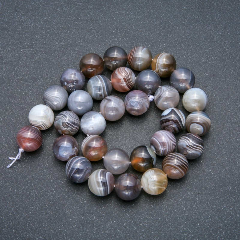 Botswana Agate Beads on a String, smooth round beads, 12 mm diameter, length 39 cm