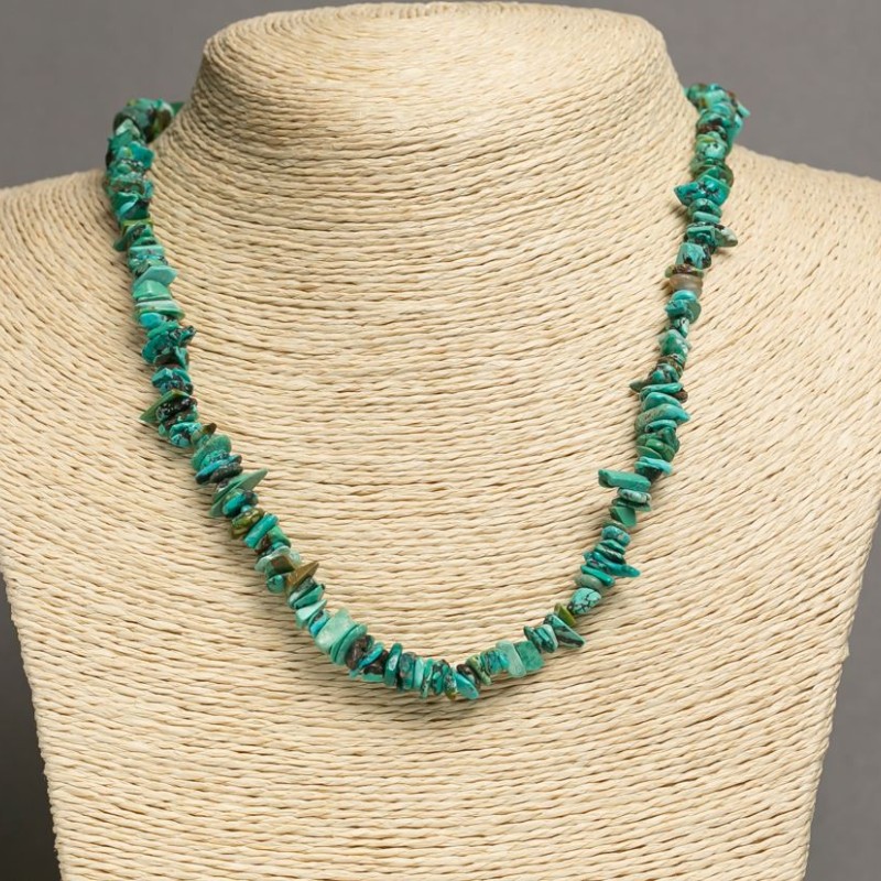 Chrysocolla Chip Necklace on a Thread, natural stone, 6 mm diameter, length 46–48 cm