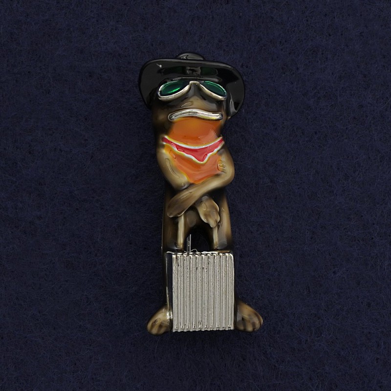 Brooch pendant 'Frog with a suitcase' silver metal brown enamel 45×18 mm +