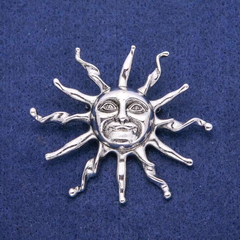 Sun Pendant Brooch 53x62 mm, silver metal