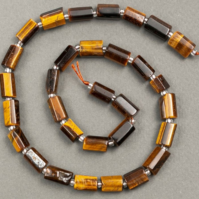Beads on thread, natural Tiger's Eye, faceted 11x7 mm, length 40 cm+