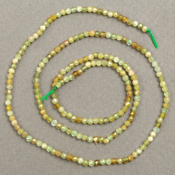 Chrysoprase natural stone faceted beads on thread, 2 mm diameter, 40 cm length ±