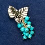 Brooch with Variscite Stone 'Branch with Berries', Gold-Tone Metal, 60x35 mm