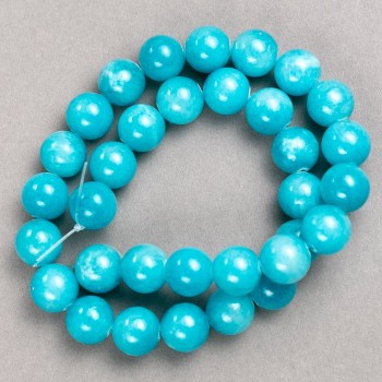 Acrylic Aquamarine Beads on String, Smooth Round Beads, 12.5 mm Diameter, 40 cm Length
