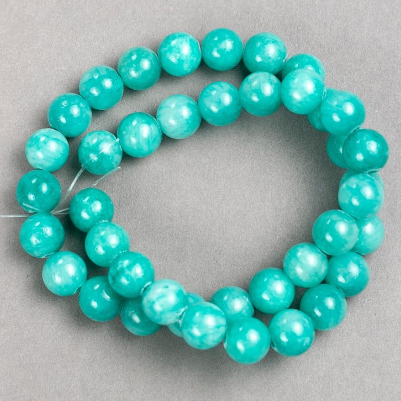Amazonite Beads on Thread (Synthetic Acrylic) Smooth Spheres, 10.5 mm diameter, 40 cm length