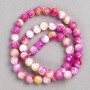 Beads raspberry-yellow-white 'Agate' (artificial acrylic) on beading thread, smooth round bead, 8mm diameter, 40 cm length