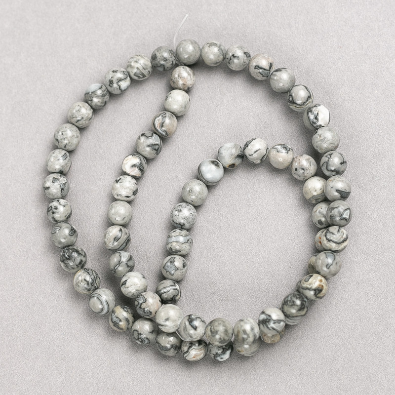 Oceanic Gray Jasper Beads on Beading Wire, Smooth Round Beads, 6mm Diameter, 38cm Length+