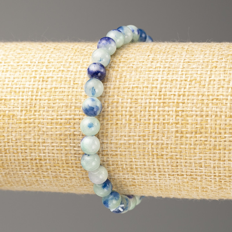 Blue and White Oceanic Jade Bracelet (artificial acrylic), 6 mm smooth beads, 18 cm long
