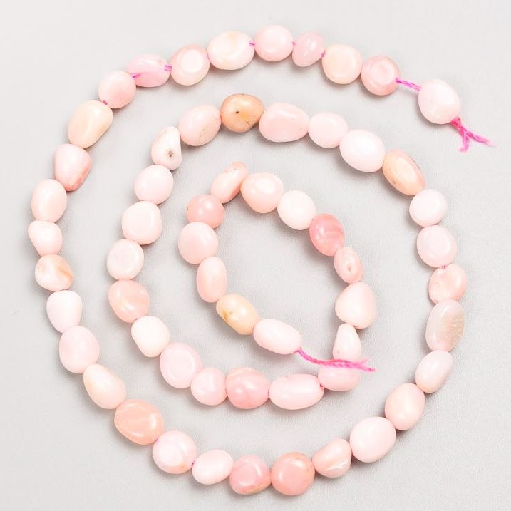 Beads on a string of natural stone Pink Opal, tumbled, diameter 6×8 mm, length 39 cm