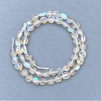Beads on a thread of opal glass, tumbled, 6×7 mm, length 40 cm