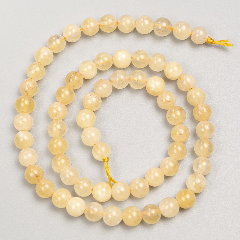 Citrine Beads, Smooth Round on Thread, 6 mm Diameter, 38 cm Length ±
