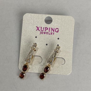 Сережки Xuping з червоним каменем 30х4мм позолота 18к