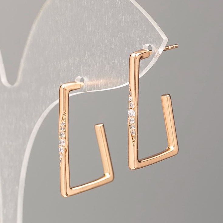 Xuping 18K Gold-Plated Earrings with White Crystals, hoop diameter 23.5 mm, 2 mm width