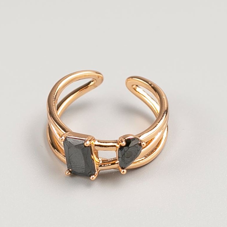 Xuping Ring in Gold Color with Black Stone, Sizes 16, 18