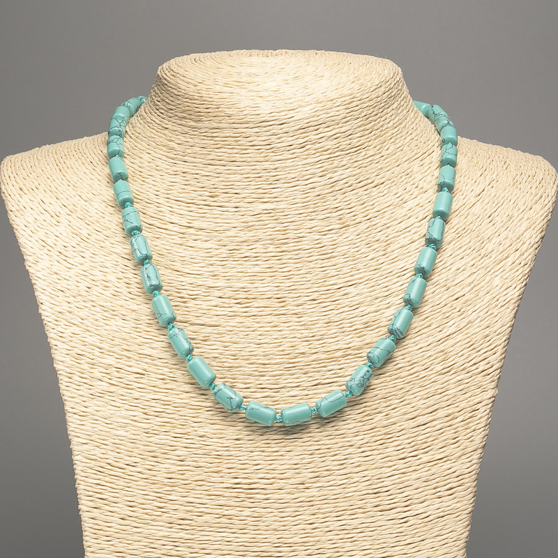 Necklace Turquoise (single) smooth cylinder beads, diameter 10×6 mm ±, length 47 cm +
