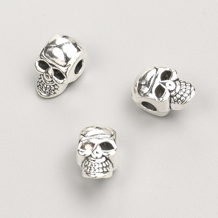 Bead-insert Skull Findings, diameter 11×7×7 mm, 20 g per pack, 14 pcs ±, metal color 'silver'