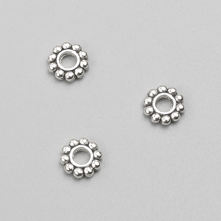 Flower Bead-Insertion, diameter 6×1.5 mm ± packaging 20 g, 84 pcs ±, metal color 'silver'