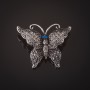 Silvery Butterfly Brooch with Gray Stones and Blue Eyes, 3 cm
