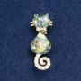 Abalone Cat Brooch with White Crystals, Gold-Tone Metal 38x15mm