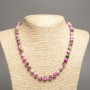 Necklace 'Colors of Summer' white-green-raspberry smooth beads, 8mm diameter, approx. 50 cm long, made of white nephrite (synthetic dyed)