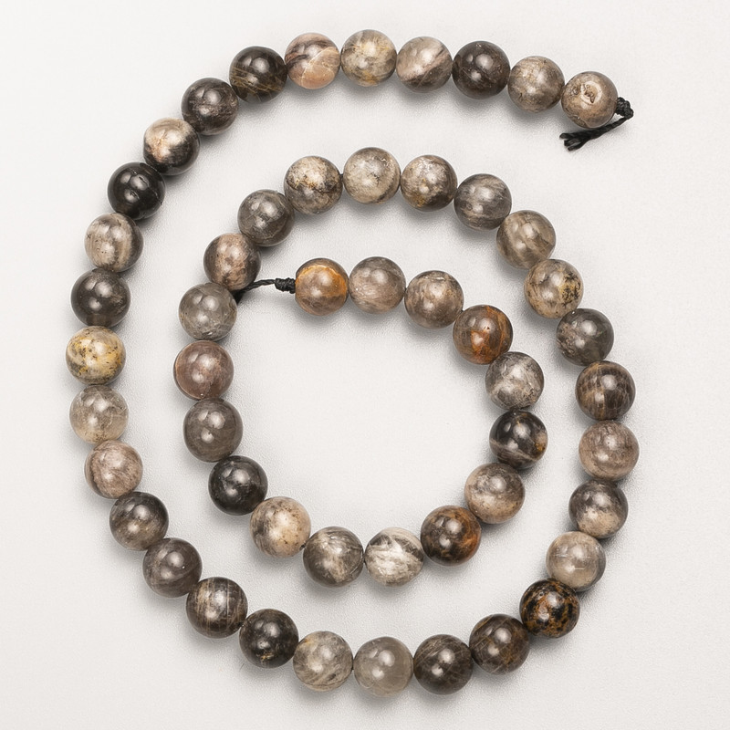 Sunstone natural stone beads, smooth round on thread, diameter 7.5 mm, length 39 cm