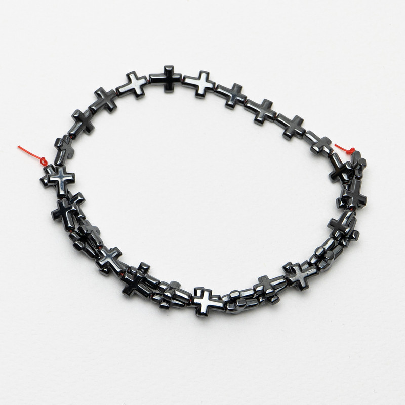 Hematite Cross Beads, 8.5×10.5×3 mm, length 41 cm ± on thread