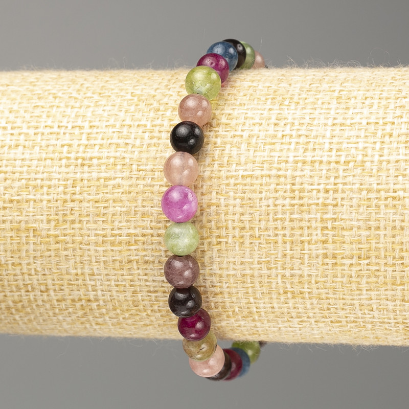 Bracelet with semi-precious stones, smooth beads, 6 mm diameter, 18 cm length (stretch)