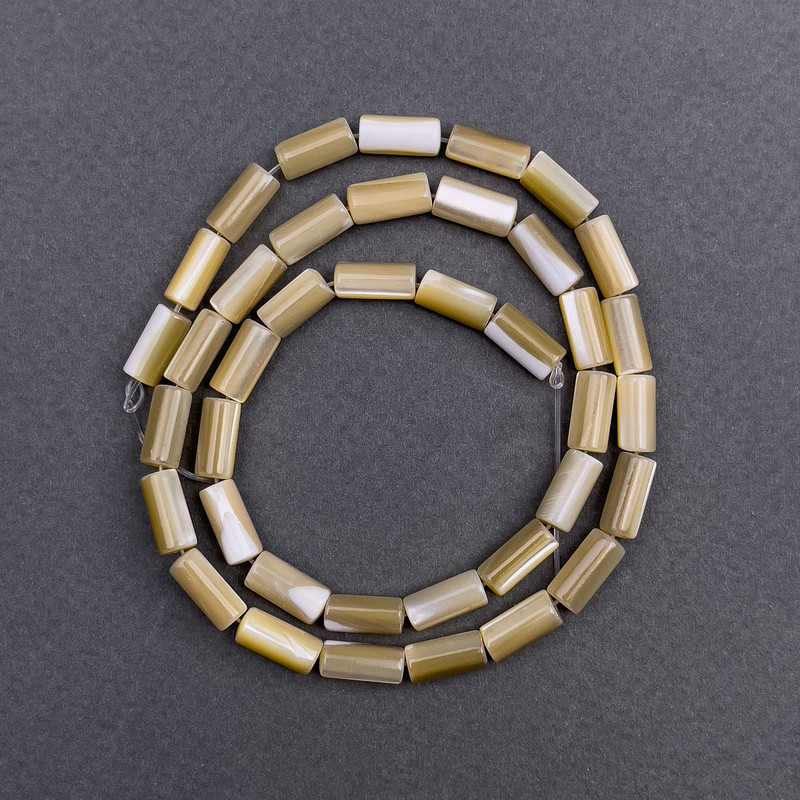 Beige Mother-of-Pearl Cylindrical Beads, 5×10 mm, Length 40 cm ± on thread
