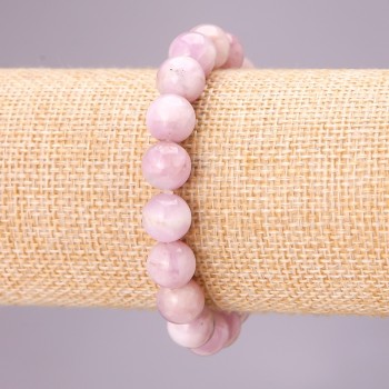 Bracelet with natural kunzite on elastic, smooth beads, diameter 10 mm (±), length 18 cm