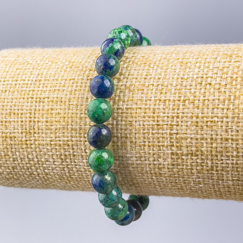 Azurite Bracelet with Natural Stone, Smooth Bead, 8mm Diameter, 18cm Length (Stretch)