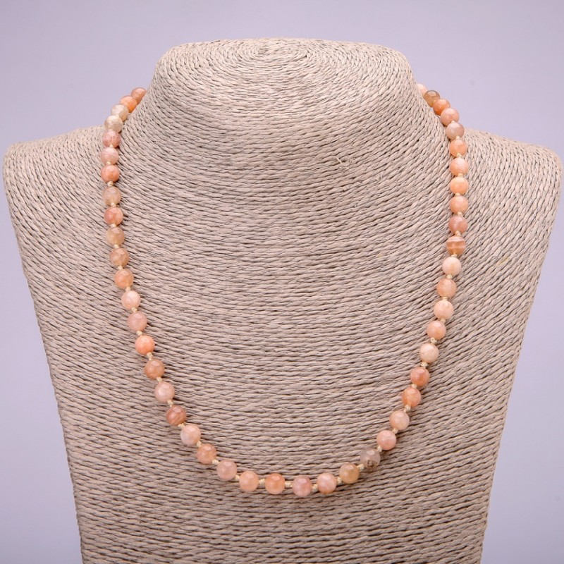 Natural Selenite Bead Necklace, Smooth Beads, 6±mm Diameter, 48 cm Length