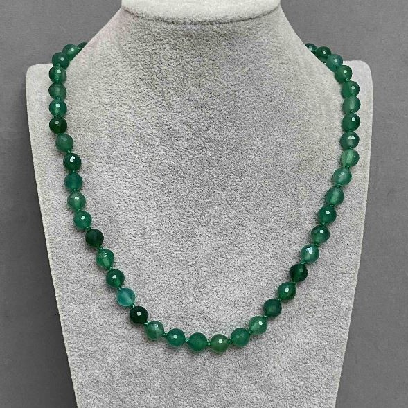 Chrysoprase natural gemstone necklace with a faceted bead, 8 mm diameter, length 50 cm +