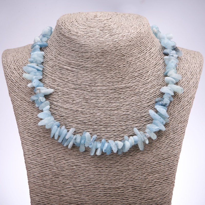 Aquamarine Chips Necklace «Needles», diameter 6x14 mm ±, length 45 cm
