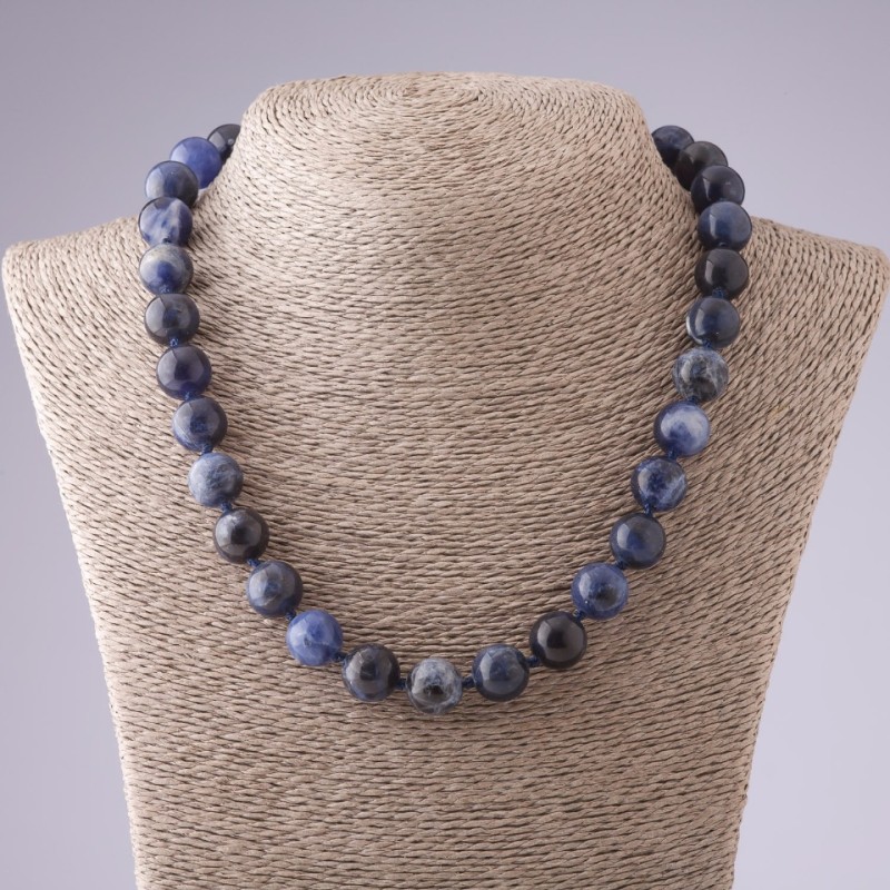 Sodalite Necklace with Smooth Beads, 48 cm Length, 12 mm Diameter