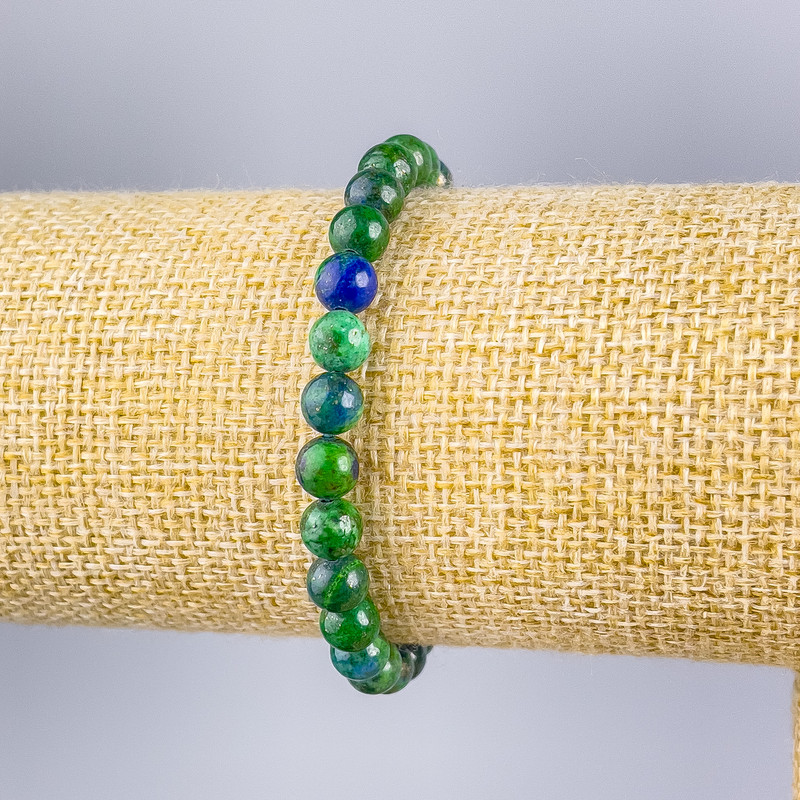 Azurite Bracelet with Natural Stone, Smooth Beads, 6 mm Diameter, 18 cm Length (Stretch)